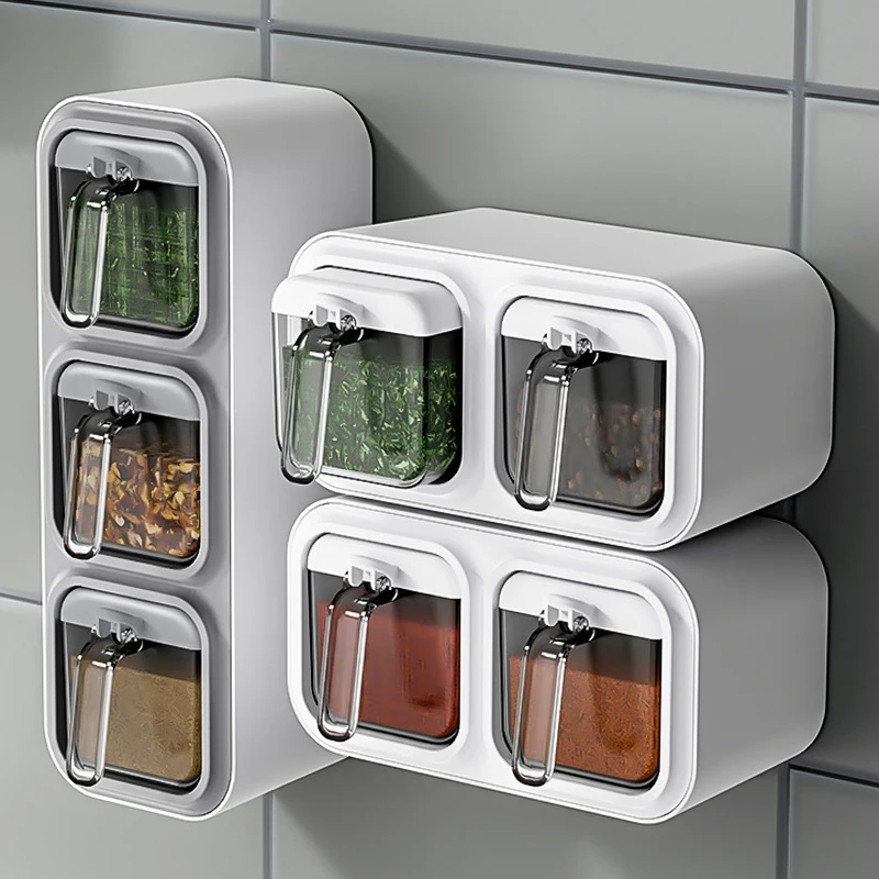 Kitchen Seasoning Box Wall Mounted Organizer Boxes Condiment Door Storage and Organization Jars for Spices Home Gadgets & Garden