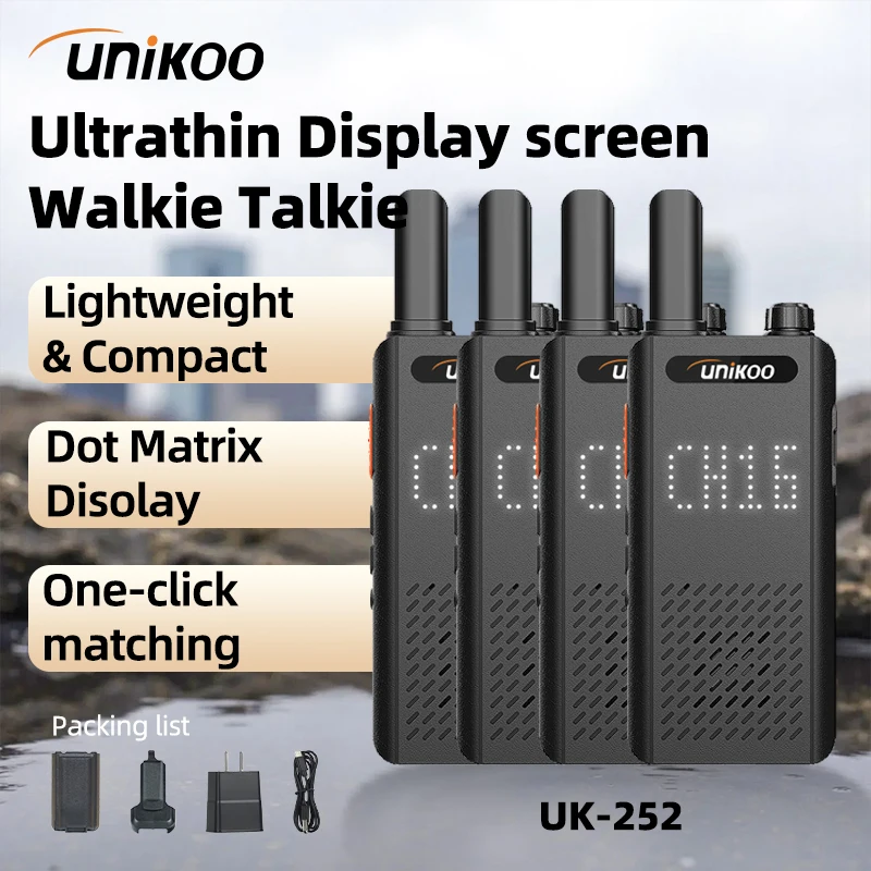 UNIKOO UK252 4PCS 15mm Ultra-thin Mini Walkie Talkie UHF FRS Type C Charging Long Range Communication Set Two Way Radios