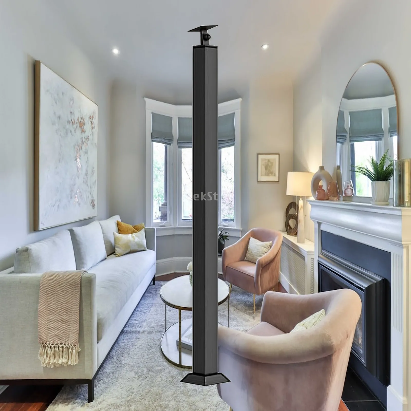 Vertical Stair Railing Support Post | Floor-Mounted, Handrail Support Post,