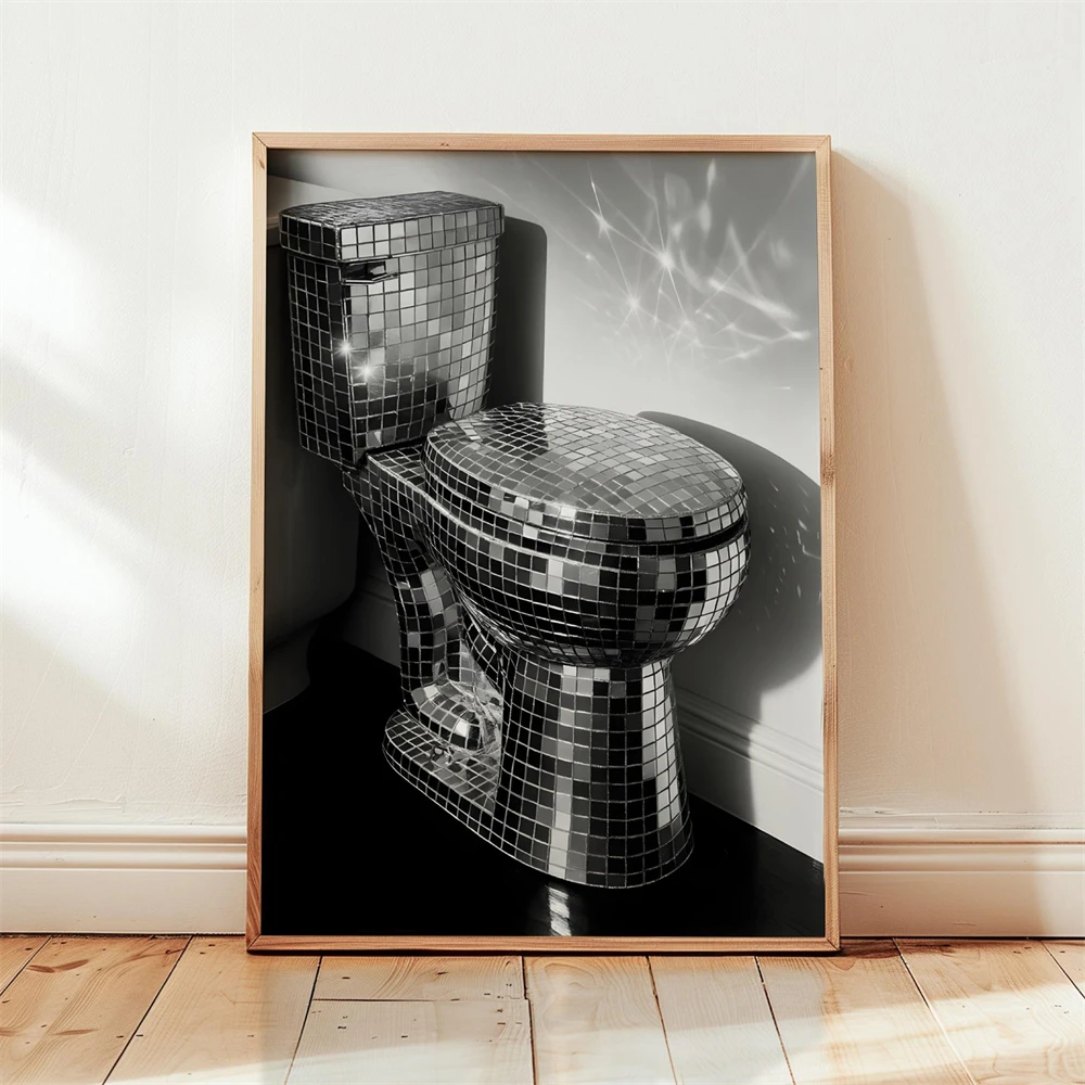 Toilet Paper Hand Print Black and White Bathroom Humor Poster Diamond Ring Wall Art Canvas Painting Modern Minimal Decor