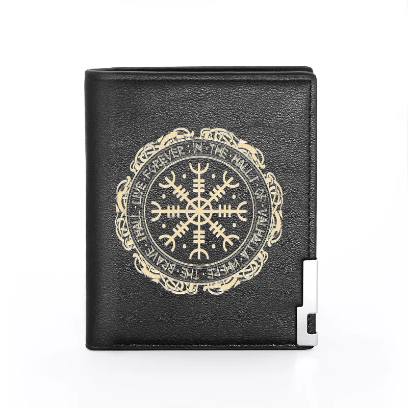 Classic Norse Mythology Viking Theme Leather Wallet Men Women Billfold Slim Credit Card/ID Holders Money Bag Male Short Purses