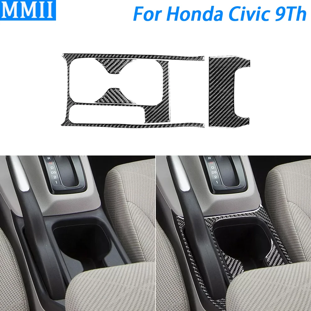 For Honda Civic 9Th 2012-2015 Carbon Fiber Central Water Cup Holder Panel Cover Decorative Car Interior Accessories Sticker