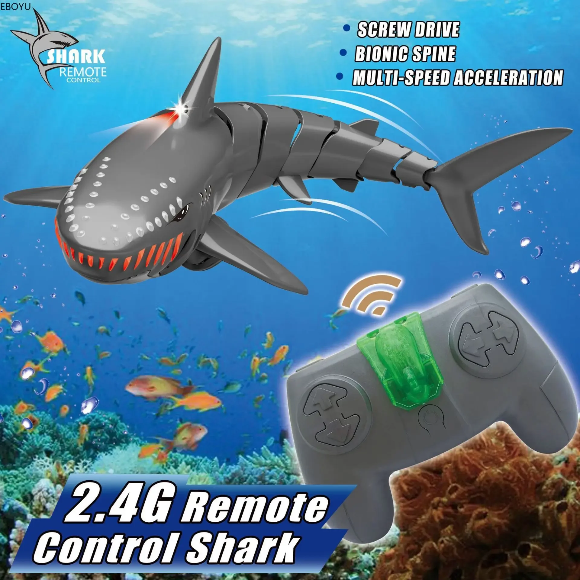 EBOYU 666 RC Shark 2.4G 1:18 High Simulation Shark for Swimming Pool Bathroom Great Gift RC Boat Toys for Kids