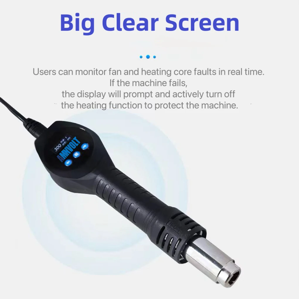 Black Mini Handheld Heat Gun With Built-in Screen For Precision Control Which Automatically Turns EU/US