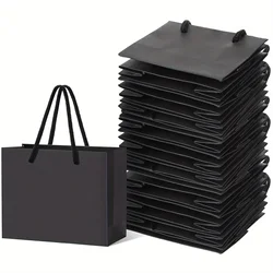 Black Paper Gift Bags with Handles Crafters Party Planners Gift Givers Perfect for Wedding Birthday Party Craft Gifting 10pcs