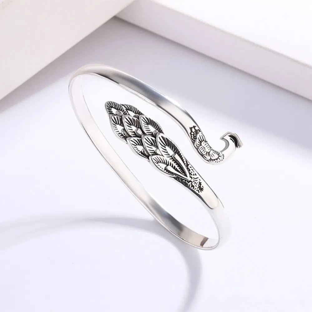 Hollow Peacock Opening Bracelet Vintage Enamel Chinese Style Bangle Traditional Hand Jewelry Ethnic Style Bracelet