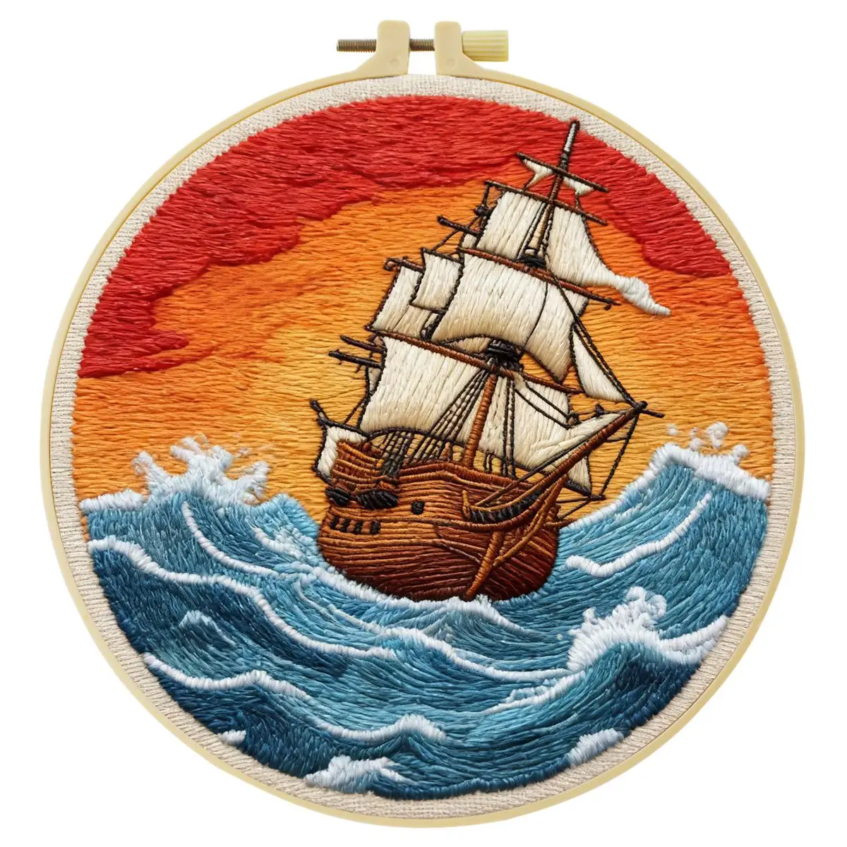 1 Stück 20X20CM/15X15CM 7,87/6,3 Zoll Segelboot-Stickerei-Starter-Kit DIY-Kit DIY-Stickerei-Set für Anfänger – Detail 3