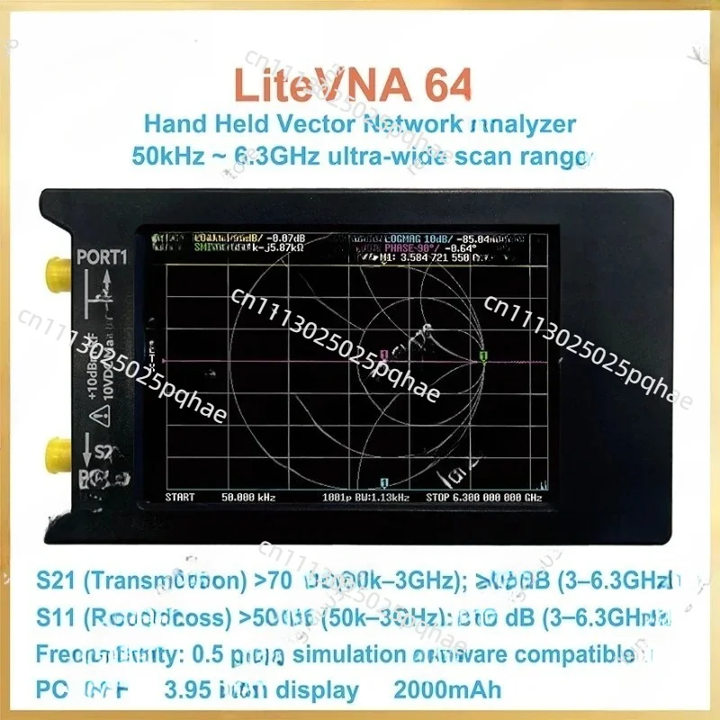 for LiteVNA 64 Version 0.3.3 Hand Held Vector Network Analyzer 50kHz ~ 6.3GHz tinyVNA 4 inch display 2000mAh battery