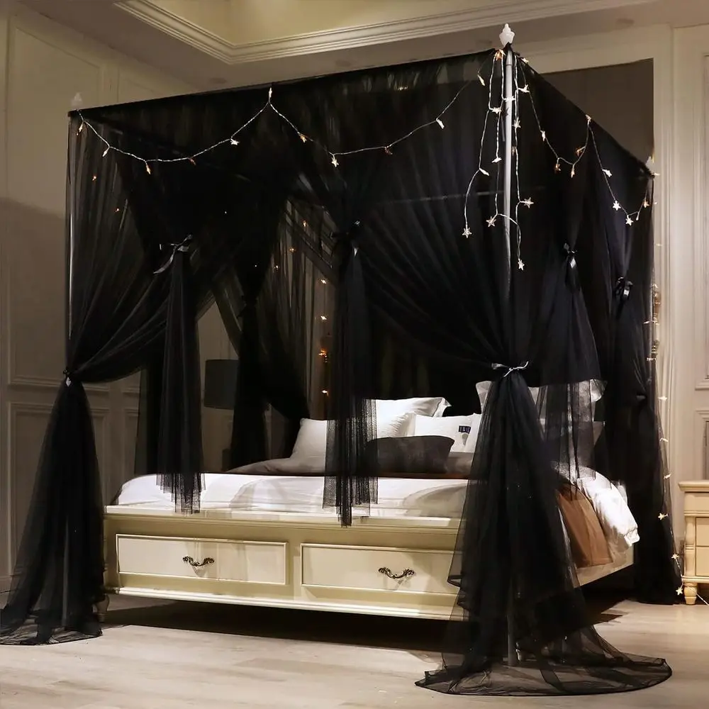 Dossel de cama princesa de camada dupla com mosquiteiro para meninas e adultos - preto, tamanho duplo 47x78x82