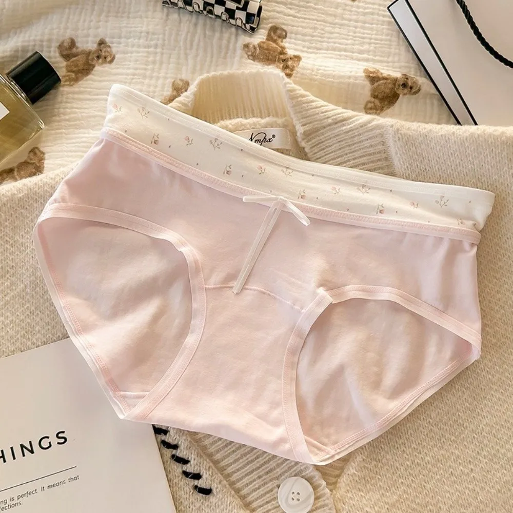 

Cute Mid-waist Underwear for Women Large Size Patchwork Women's Sweet Panties Bow Underpants Cotton Briefs Female