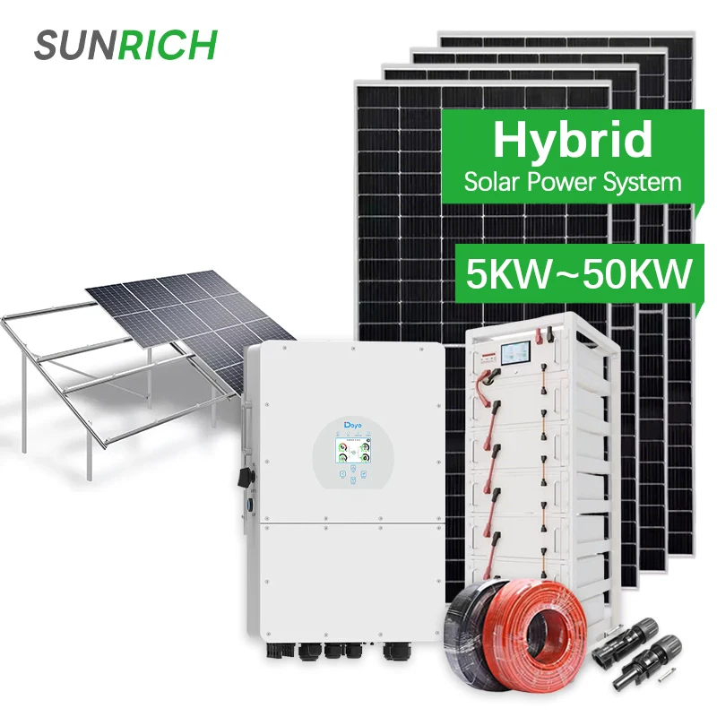 Complete Hybrid Solar Energy System 3 Phase 5Kw 8Kw 10Kw 48V on Off Grid Hybrid Solar Panel Power System for Home