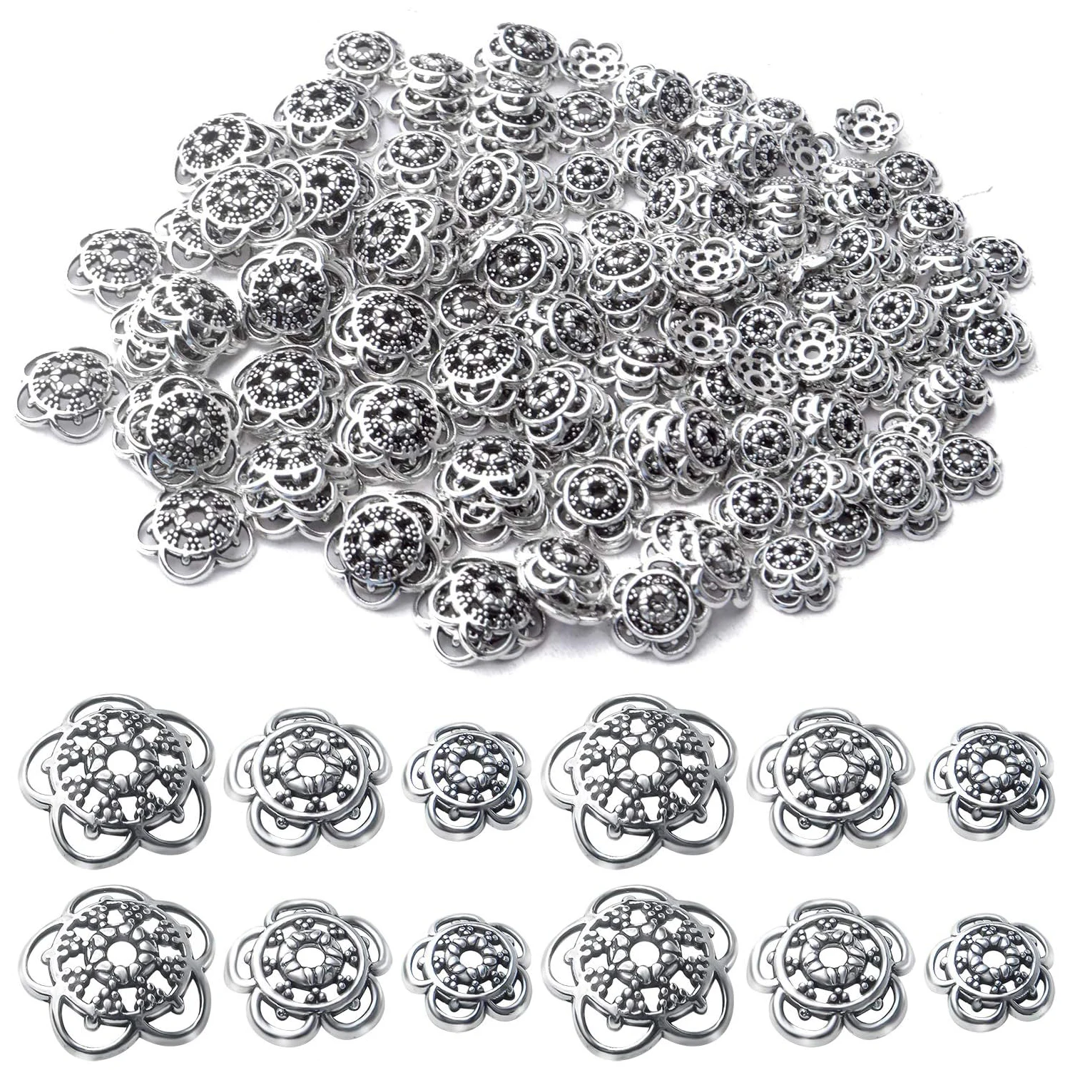 

200pcs Flower Bead Caps Alloy Tibetan Spacer Bead Caps Bali Style Jewelry Spacer Caps for Earring Necklace Jewelry Making