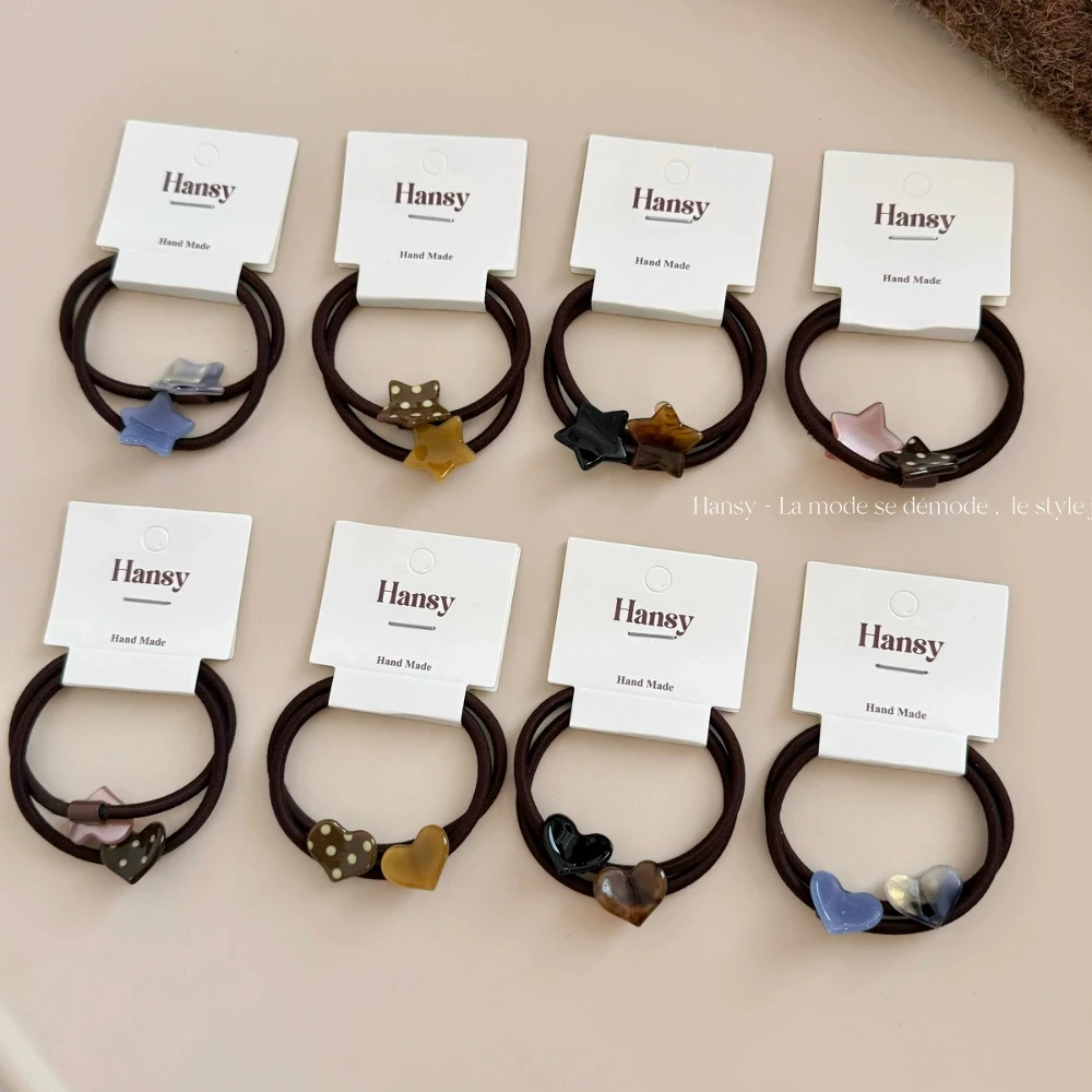 Polka Dot Heart Star Hair Tie Women Irregular Texture Elastic Ponytail Holder Basic Rubber Band Versatile Daily Hair Accessory
