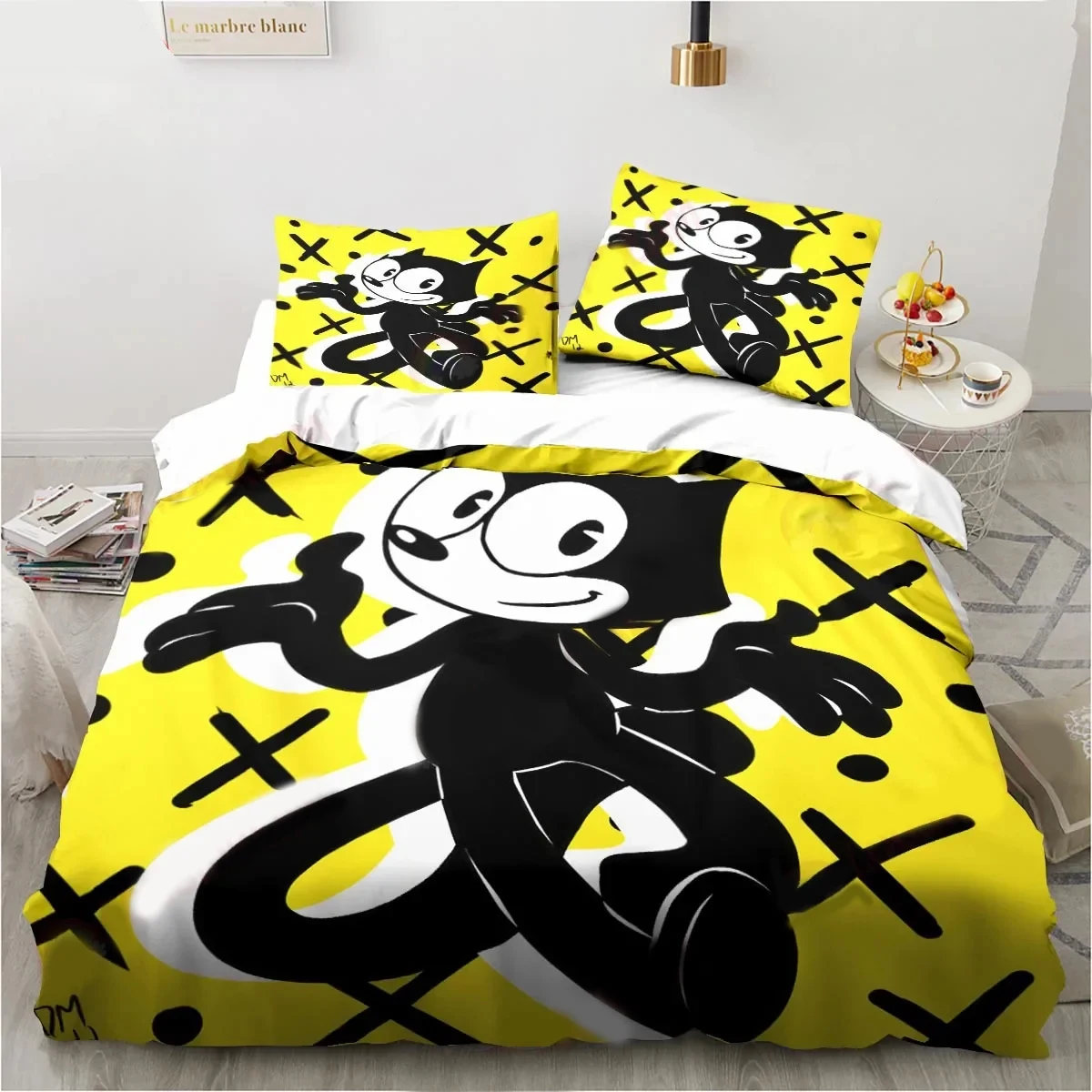 Cute F-Felix Cat Cartoon Bedding Set,Duvet Cover Comforter Bed Set Quilt Cover Pillowcase,King Queen Twin Size Boys Girls Adults view 3