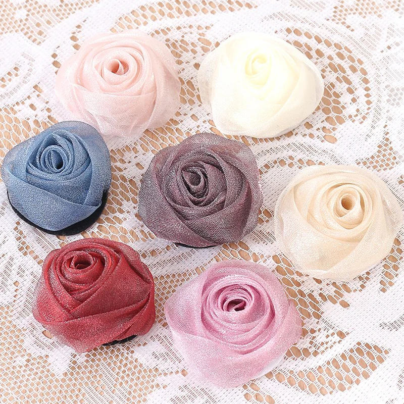 2/5Pcs Yarn Satin Artificial Rose Flowers Fake Flowers DIY Bridal Hairpin Clothing Crafts Accessories Home Wedding Decorations