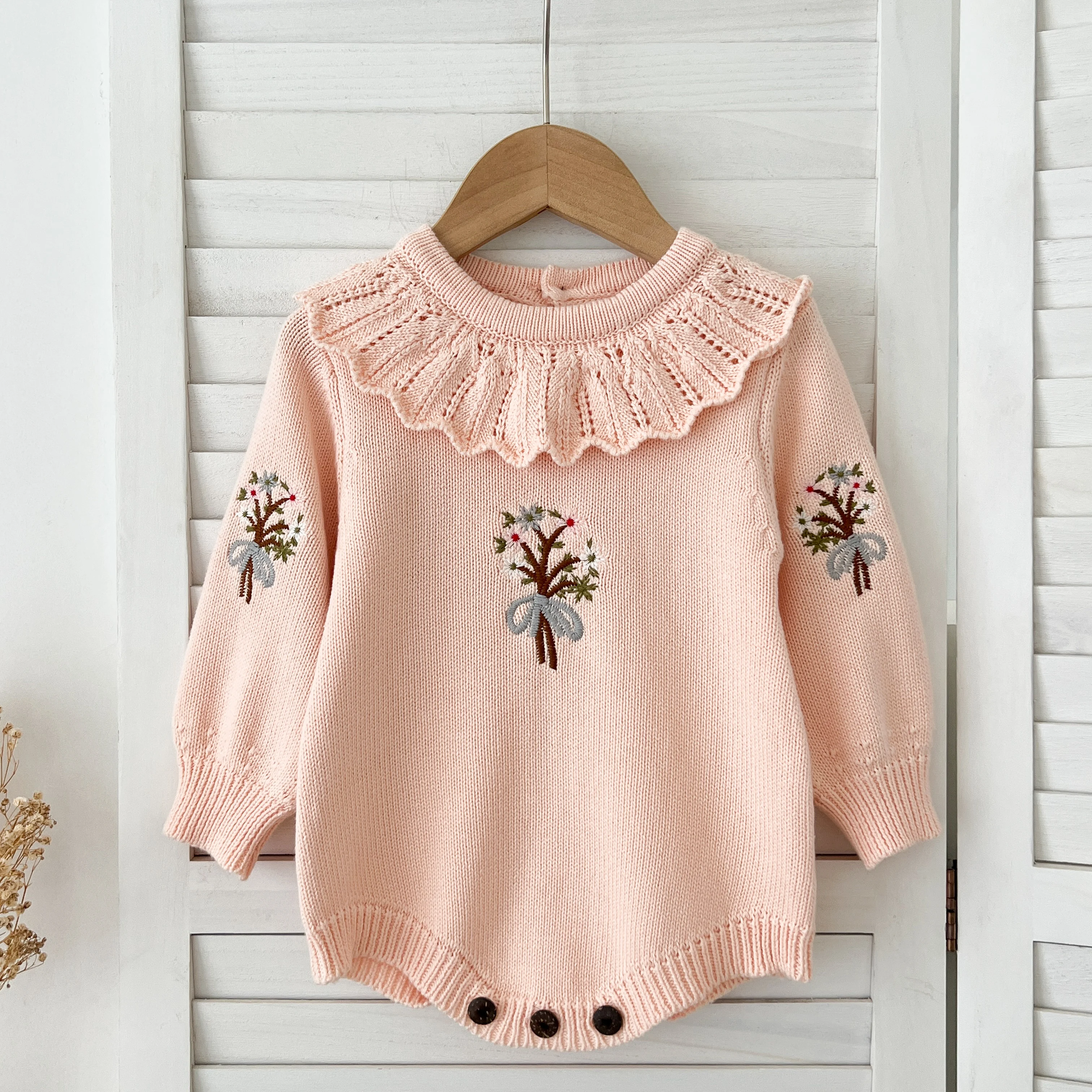 Weihnachten Stickerei Floral Baby Mädchen Pullover Strampler Neugeborenen Lange Ärmel Stricken Kleidung Prinzessin Strickwaren Winter Herbst Overall ﻿ – Detail 12