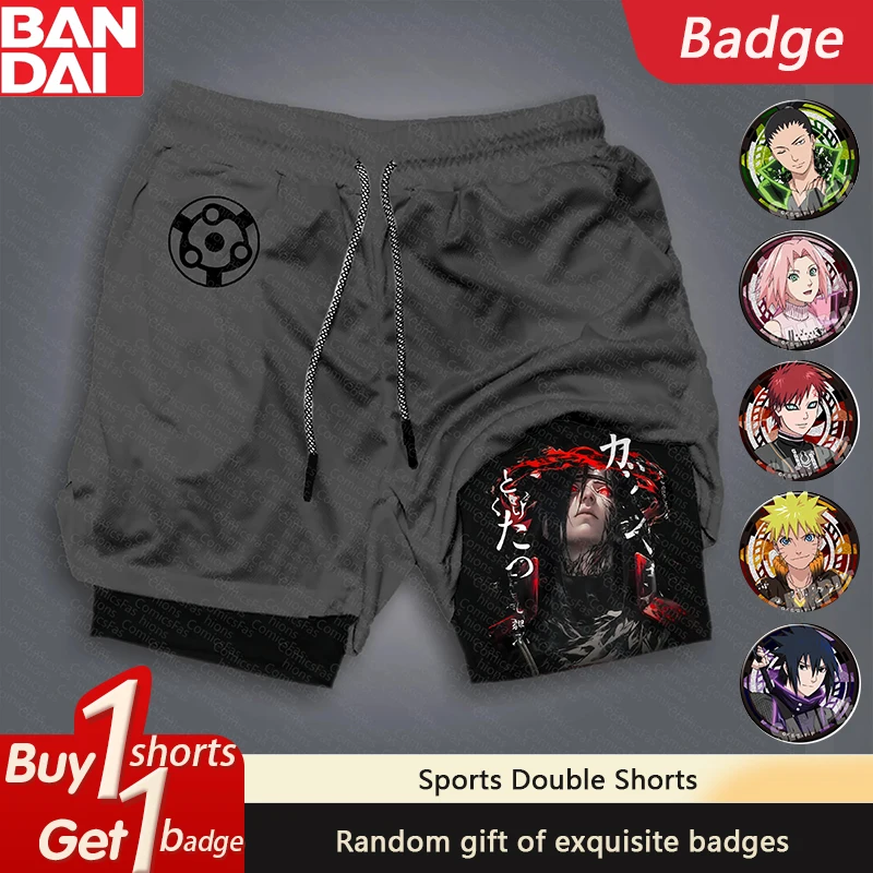 Naruto Anime Sasuke Peripheral Print 2025 Summer Double-layer Shorts Men's and Women's Commuting Sports Daily Sports Shorts