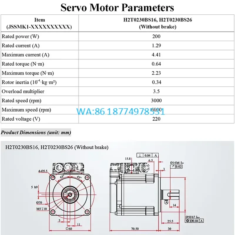Wmwmnu 200W AC Servo Motor Kit 17 Bit Absolute Encoder 3000rpm 0.64Nm with 220V Single Phase Servo Drive