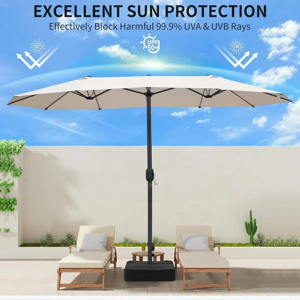 

15ft Large Double-Sided Rectangle Market Umbrella - Outdoor Patio Umbrella with Crank Handle (Base Not Included)