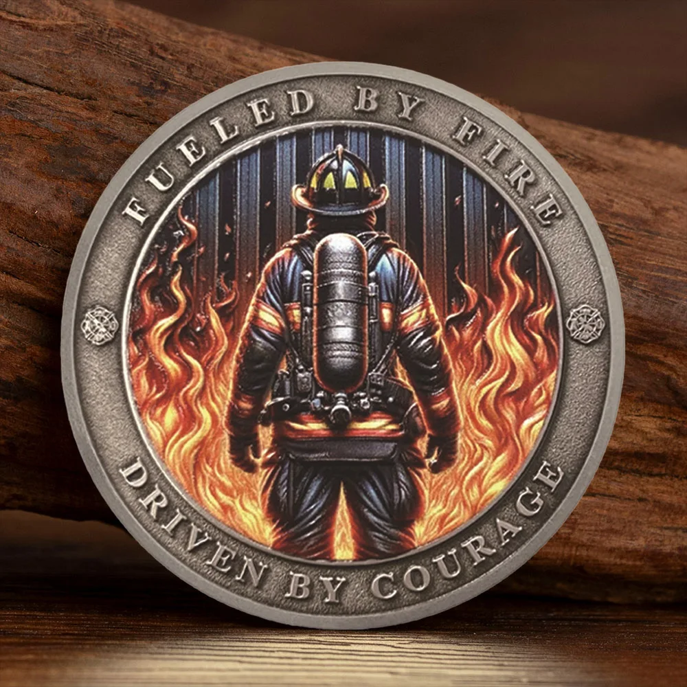 2D Printed Firefighter Helmet Challenge Coins Driven By Courage Fueled By Fire Ancient Silvery Plated Collection Coin