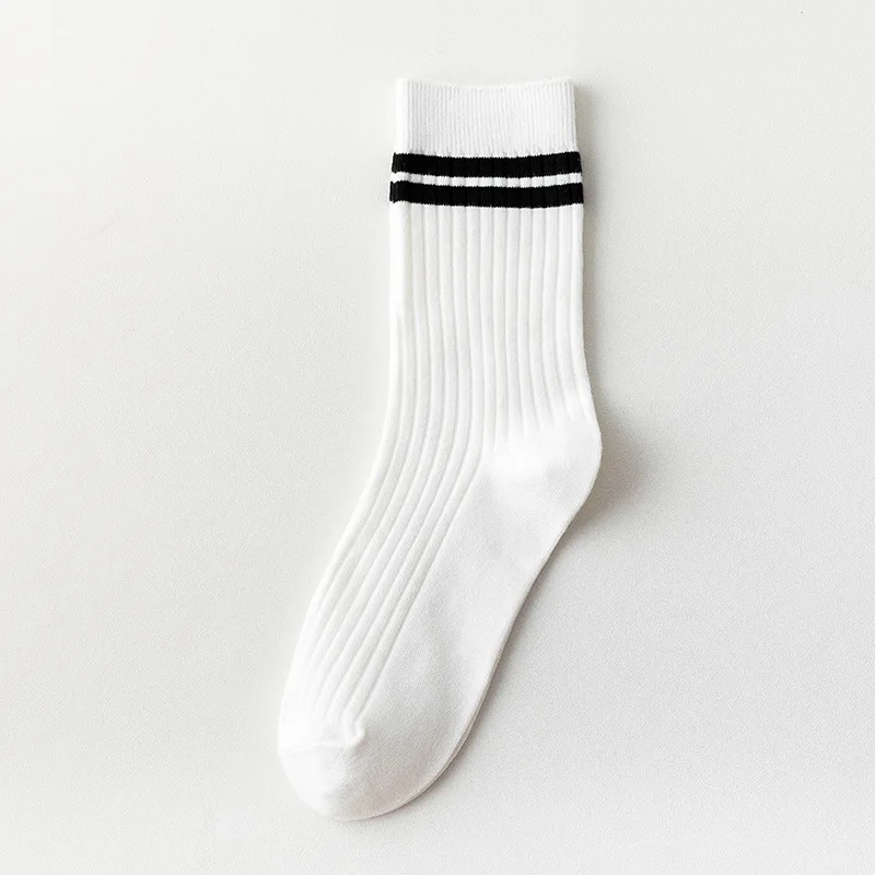 White Socks Women Fashion Striped Sport Socks Soft Breathable Solid Color High School Students Cotton Long Socks