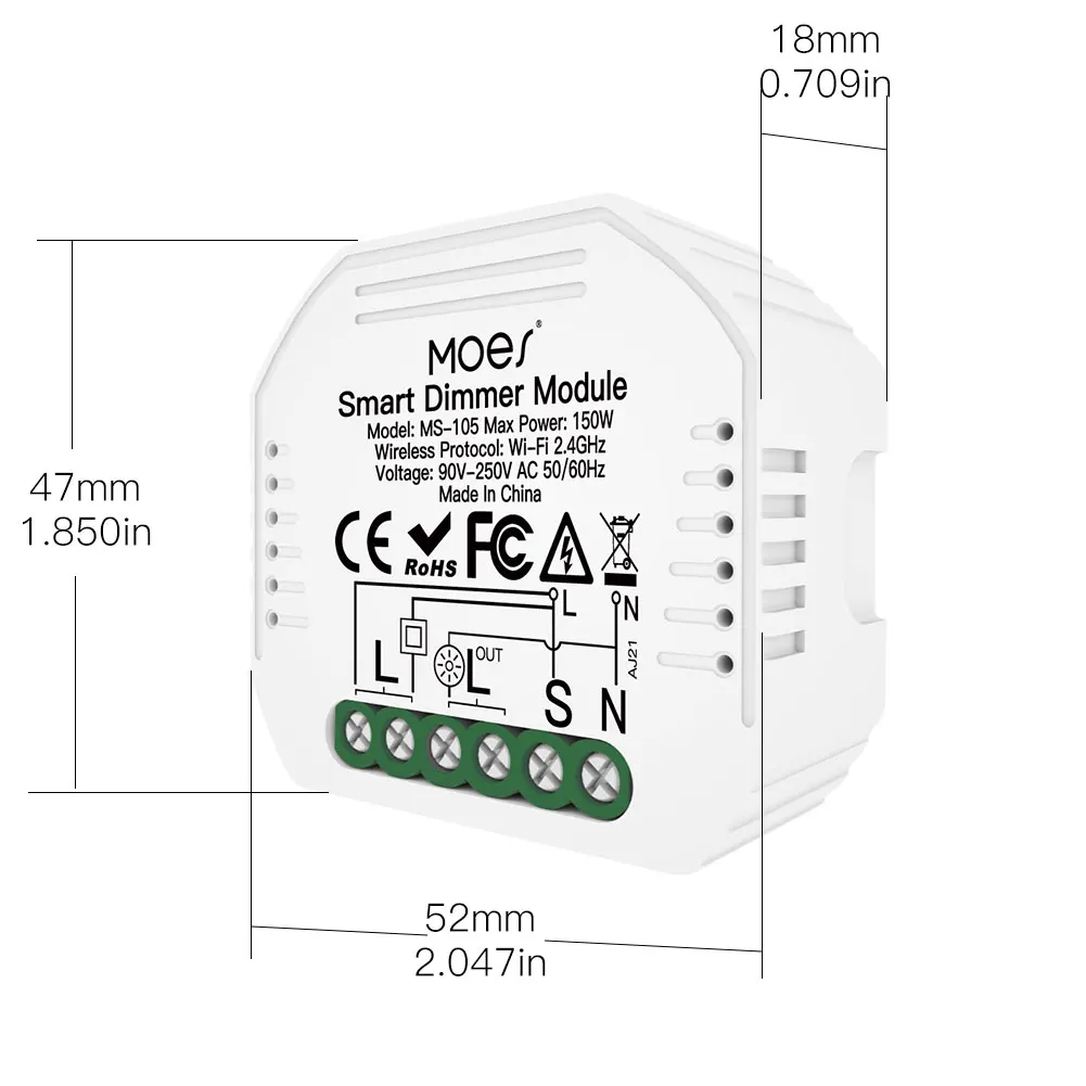 Moes DIY Smart WiFi Light LED Dimmer 1/2 Way Switch Smart Life/Tuya APP Remote Control,Works with Alexa Echo Google Home