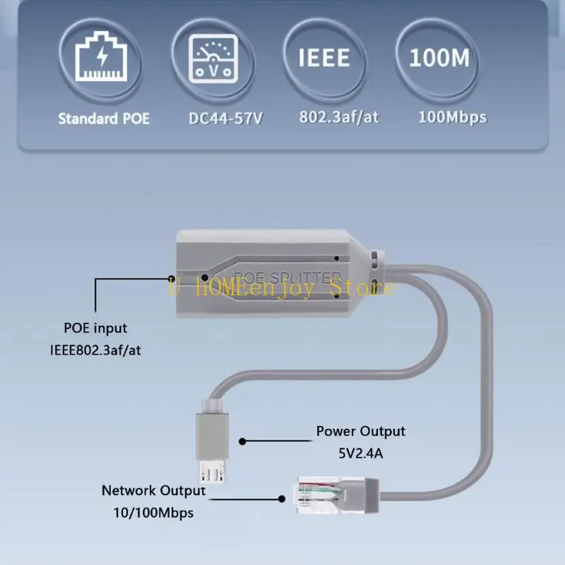 B0KF Efficient USB PoE Splitter Converter Provides 5V Output from 48V Input for USB Devices Ethernet Data And Power Supply