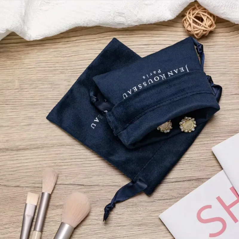 Navy Velvet Gift Bags 5x7cm 7x9cm 8x10cm 9x12cm Custom Logo Pouch For Jewelry Dust Sack