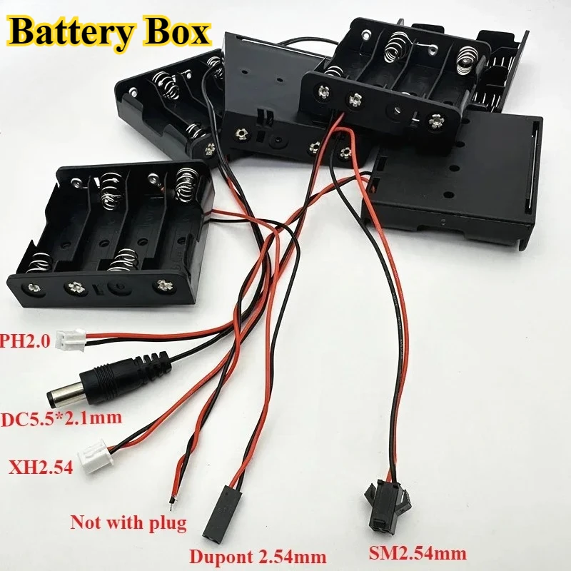 2Pcs Battery Box with PH2.0/XH2.54/ZH1.5/MX2.0/SM/Dupont 2.54mm/DC5.5*2.1mm Plug for Fingerprint Lock Password Lock Accessories