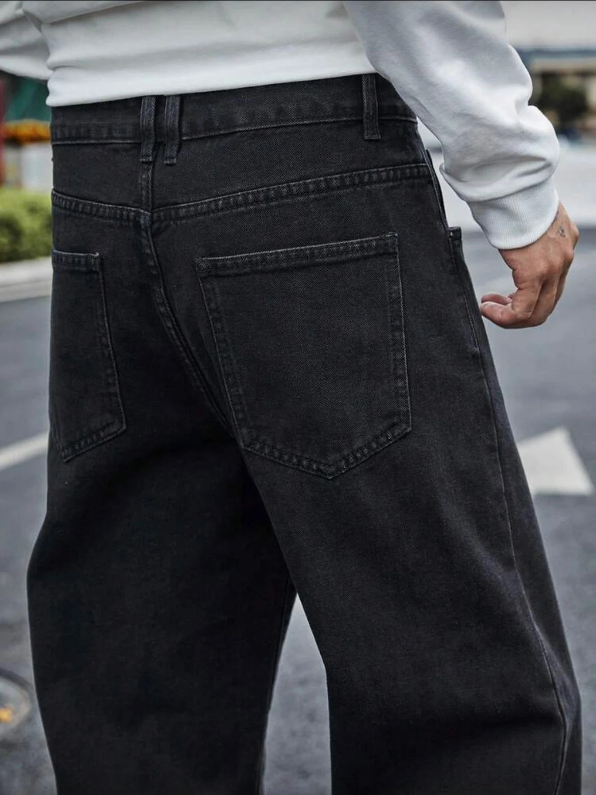 جينز مستقيم للرجال - مقاس مريح مع ثنية رائعة وبطن وتنحيف باللون الرمادي الداكن