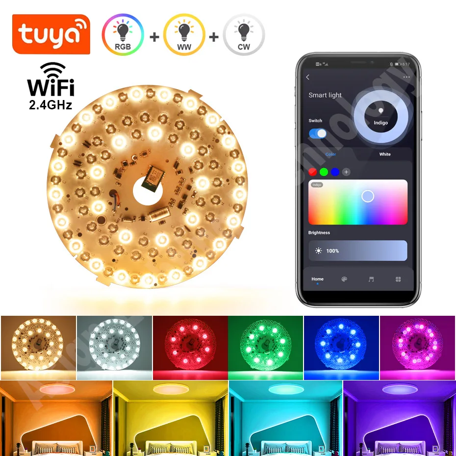 Tuya Smart Life RGB Dimming Ceiling Light Module LED Indoor Decorative Light 40W 220V Smart Voice APP Control Timing Function