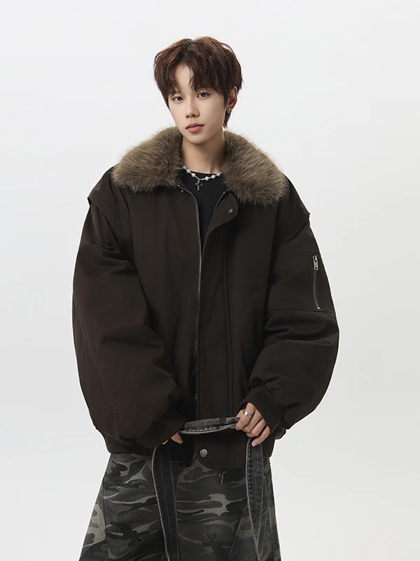 

American Sle Thiened Cotton Jaet Men's Loose Winter Faion Brand Warm Outerwear High-End Sensation Cotton Coat Couples...