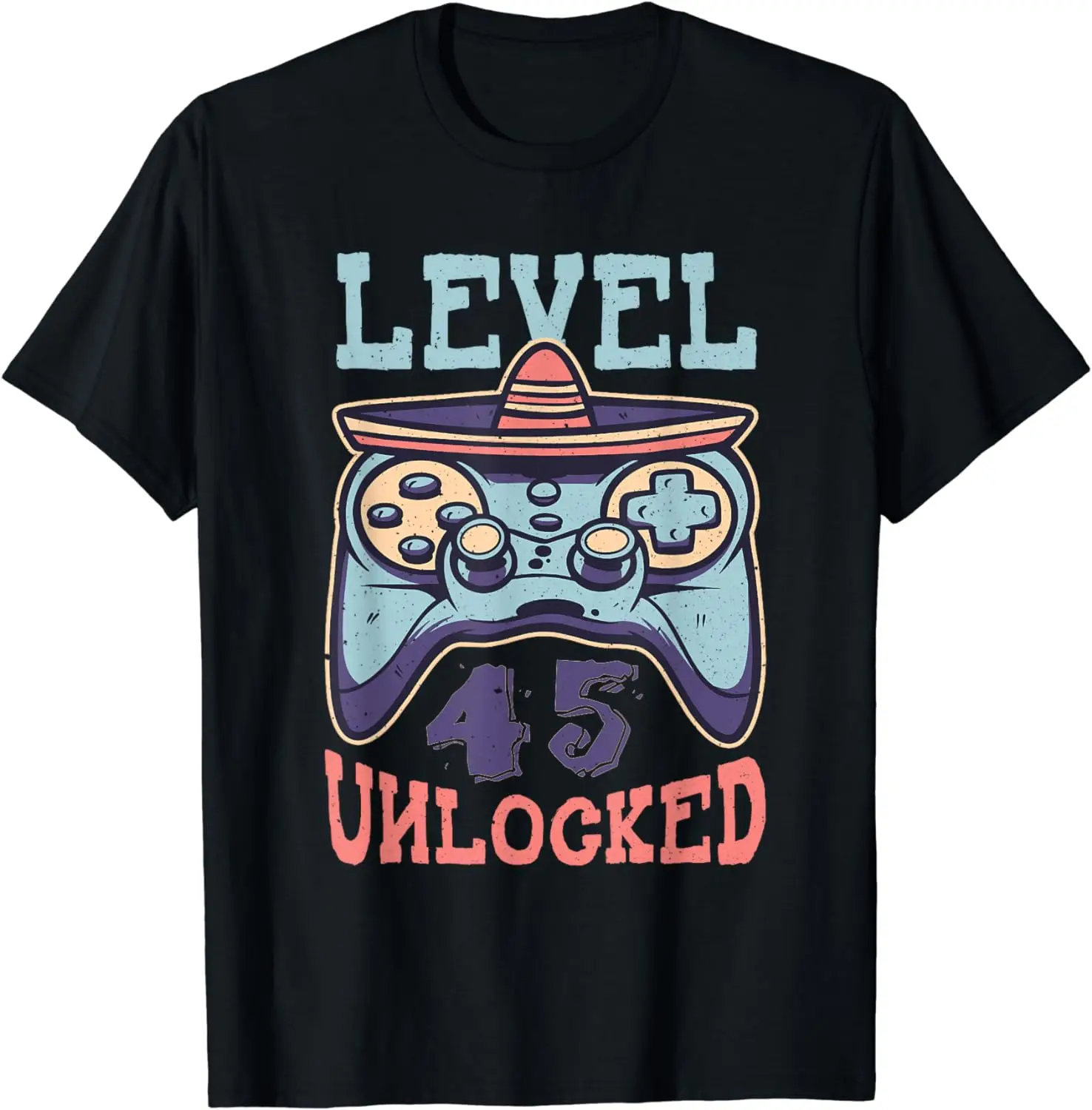 Age 45 Year Birth Born Unlock Level Gamer Game Mayo Cotton T-Shirt Vintage Graphic Print T Shirt Harajuku Tops O-neck Streetwear