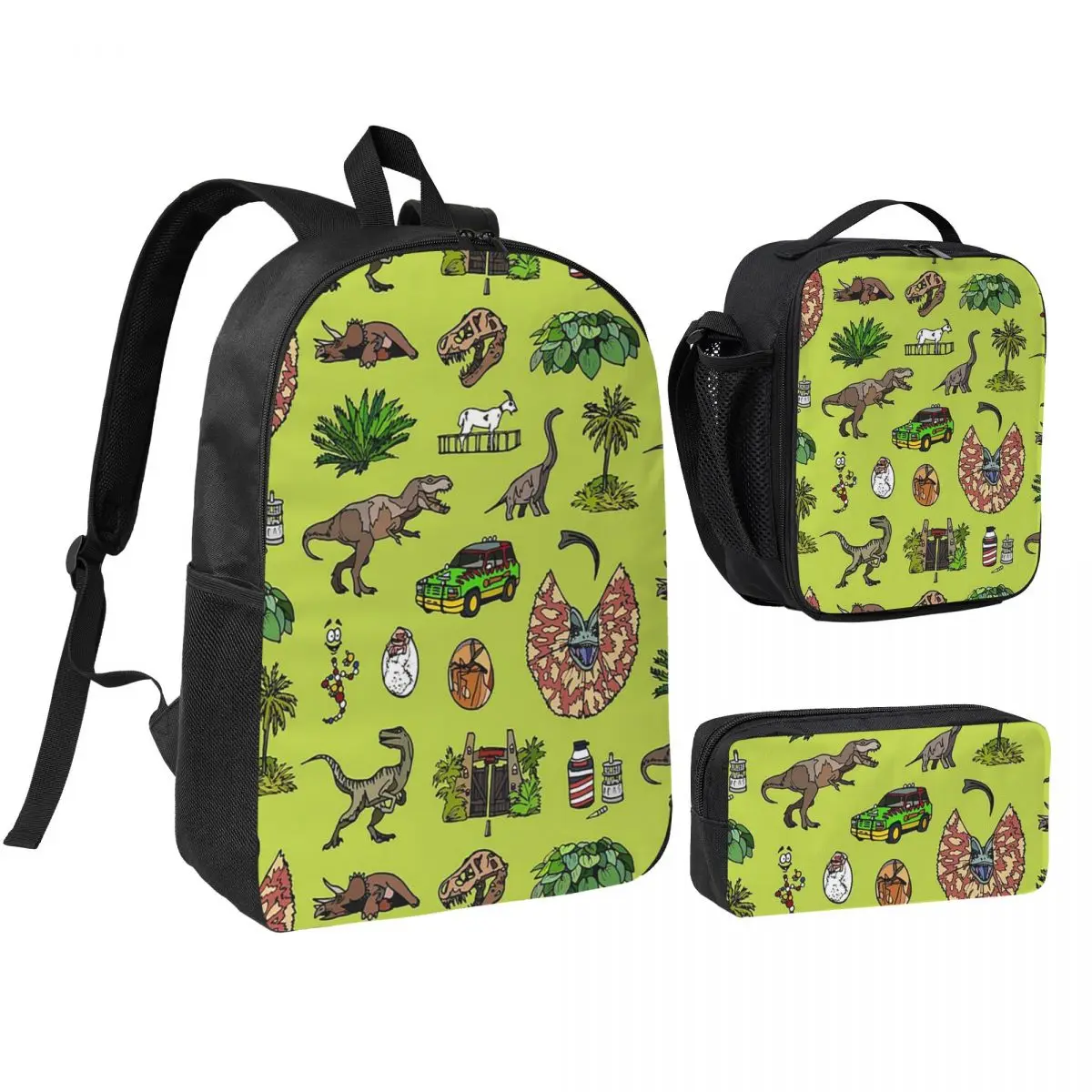 

Jurassic Pattern Lighter Backpack Boys Girls BookBag School Bag Shoulder Bags 3ps Insulated Lunch Bag Pencil Case