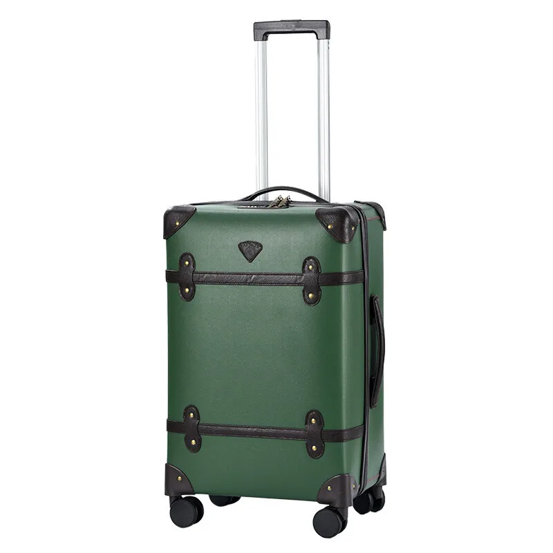 Vintage PU Leather Carry On Luggage 20 Inch Silent Spinner Wheels Waterproof Trolley Suitcase with TSA Lock For Business Travel