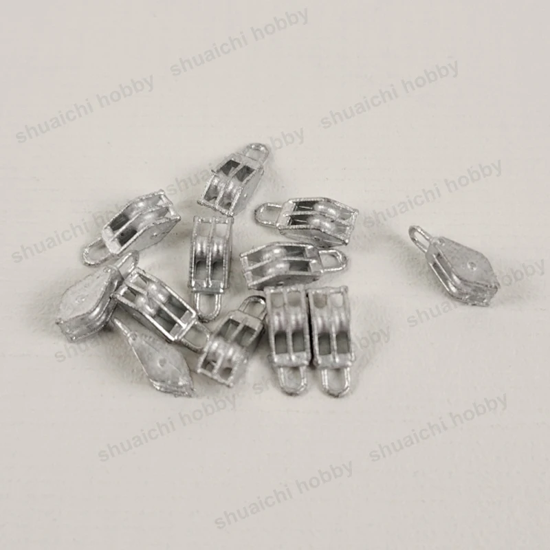 12PCS Simulation Single/Double-disc Diamond-shaped Pulley 11x4mm Alloy Rhombus Grooved Sheave Parts for Model Ship Decoration