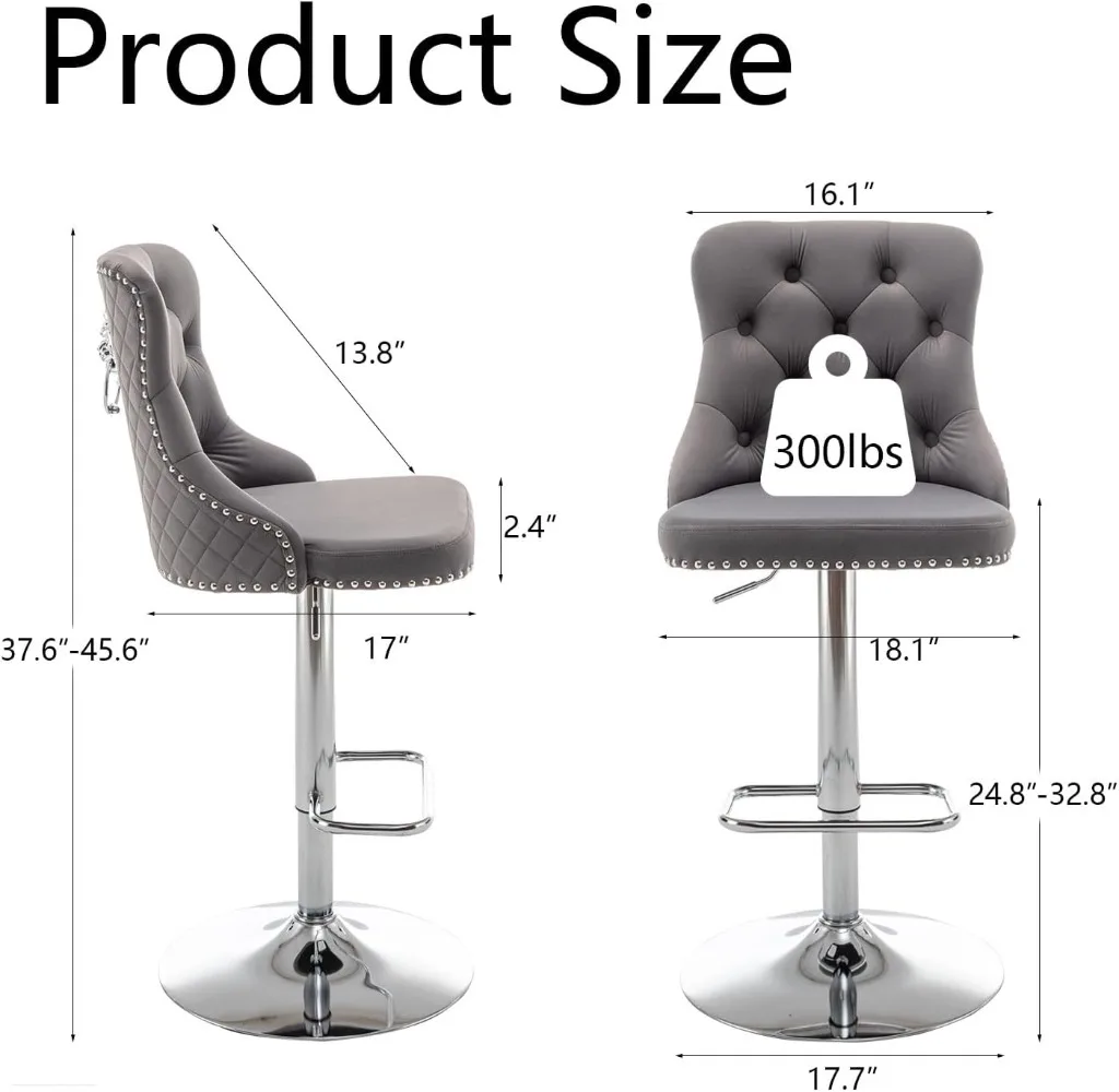 Bar Stools Set of 2, Counter Height Bar Stools with Trim, Pull Ring, for Kitchen Island, Pub (Grey)