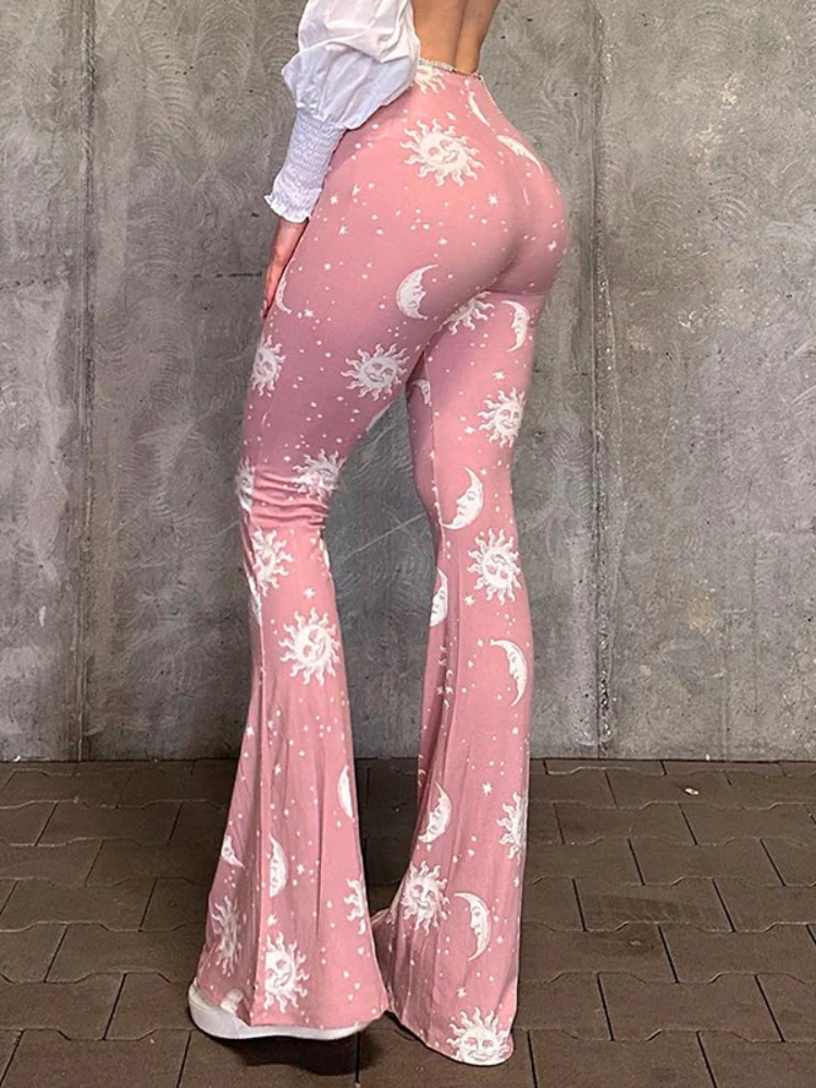 Calça flare rosa feminina, roupa vintage dos anos 90, moletom elástico na cintura alta, moda Harajuku, streetwear Yk2