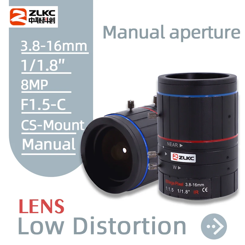 ZLKC obiektywy kamery przemysłowej CS mocowanie 3.8-16mm makro zmiennej ogniskowej 1/1.8 Cal F1.5 ręczna tęczówka niewielkie zniekształcenia Zoom 8 megapikseli dla kamery IP