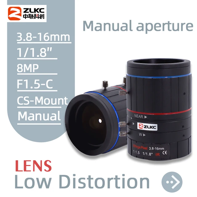 ZLKC obiektywy kamery przemysłowej CS mocowanie 3.8-16mm makro zmiennej ogniskowej 1/1.8 Cal F1.5 ręczna tęczówka niewielkie zniekształcenia Zoom 8 megapikseli dla kamery IP
