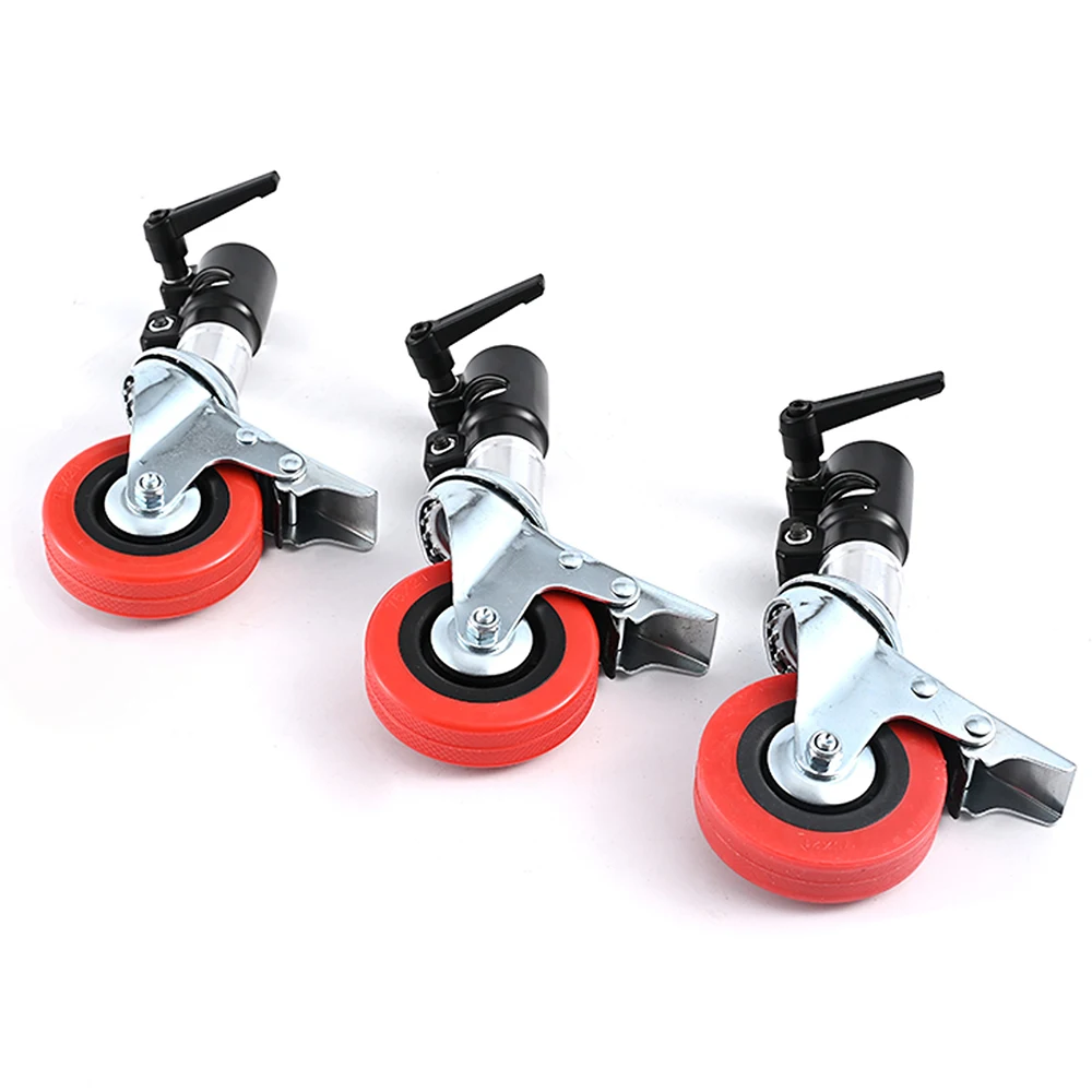 Stainless Steel Swivel C-Stand Caster Wheel Kit with Brake For 25mm Diameter Turtle Base Tripod Leg Photography Studio Equipment