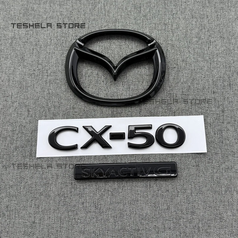 14.5cm ABS Car Front Logo Grill and 10.5cm Rear Bumper Tail Door Trunk Emblem Sticker Styling Accessories Black For MAZDA CX-50