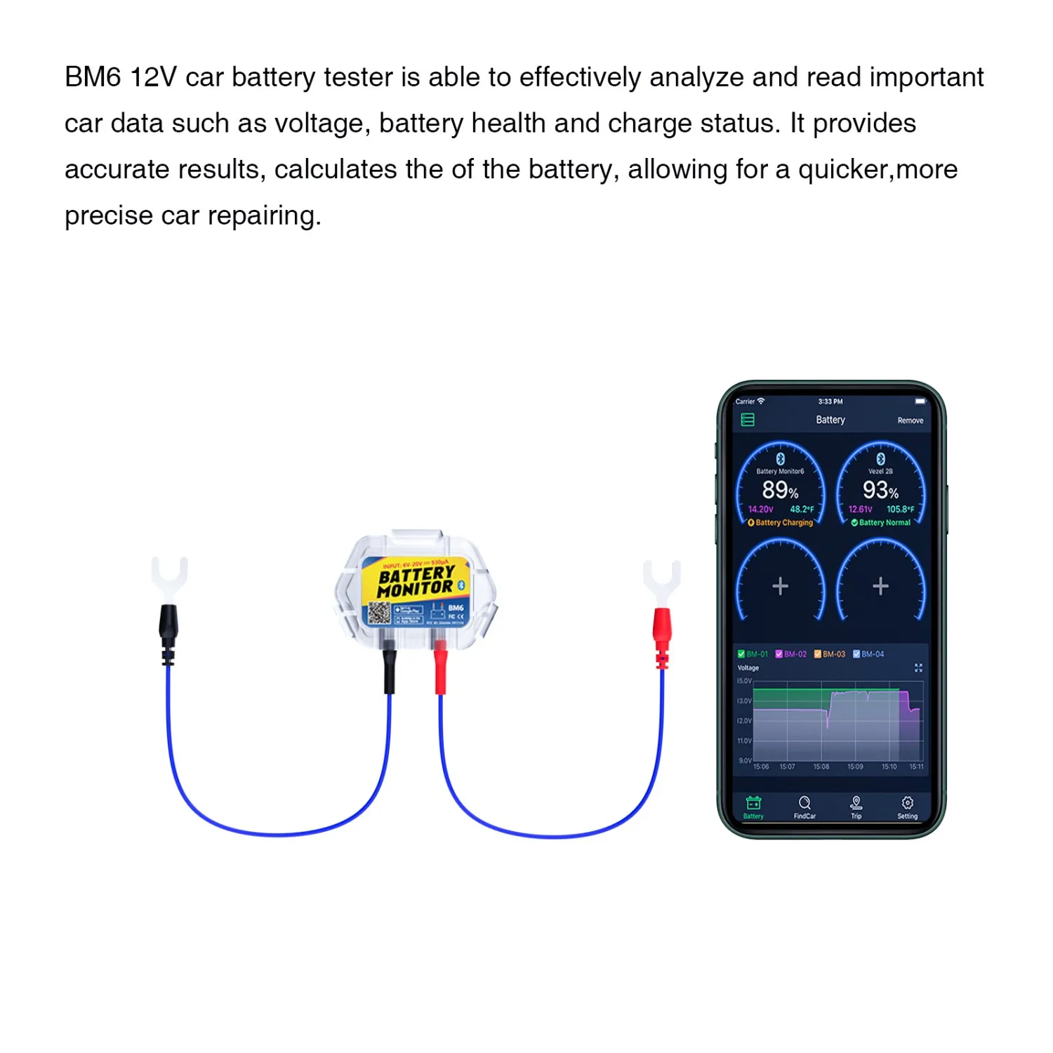 QUICKLYNKS BM6 Bluetooth 4.0 12V Battery Monitory Car Battery Health APP Monitoring Battery Tester For Android IOS Hot