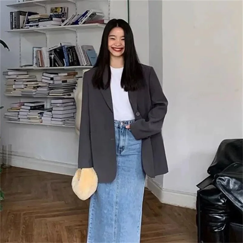 2025 voltar fenda design blazer casacos feminino moda casual solto jaquetas coreanas streetwear chique manga longa todos os jogos novo terno topos