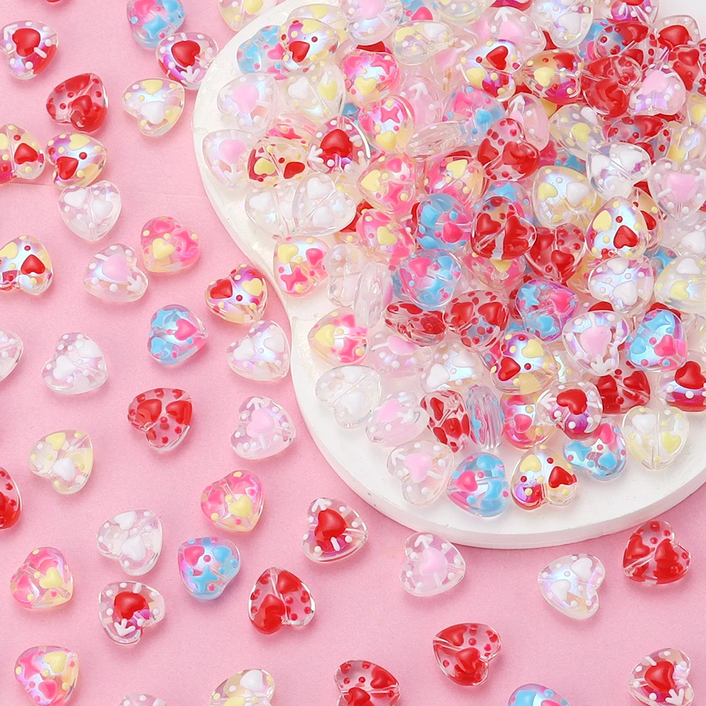 5pcs/lot Glass Heart Beads Color Hand-painted Loose Spacer Bead for Jewelry Making DIY Earrings Necklace Bracelet Accessories