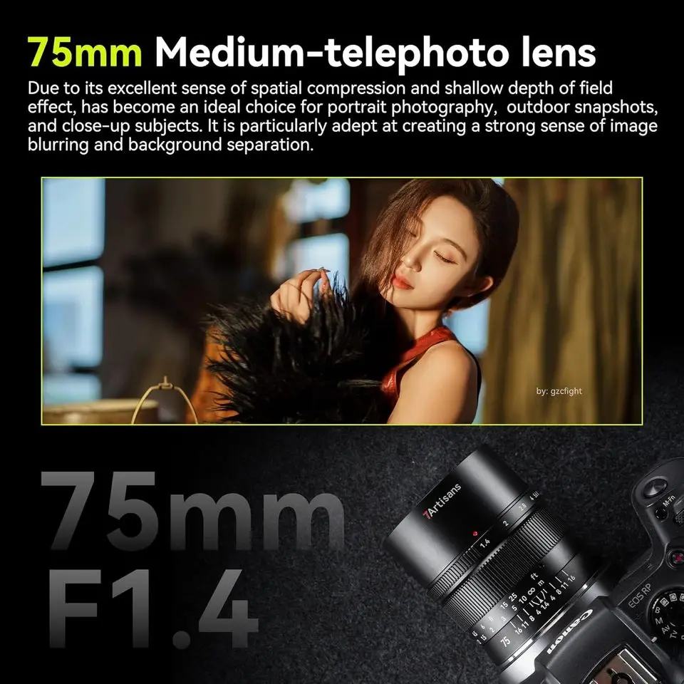 

Объектив 7artisans 75mm F1.4 с большой апертурой и ручной фокусировкой для полнокадровых камер, для портретной съемки, совместим с Sony E, Canon RF, Nikon Z, L