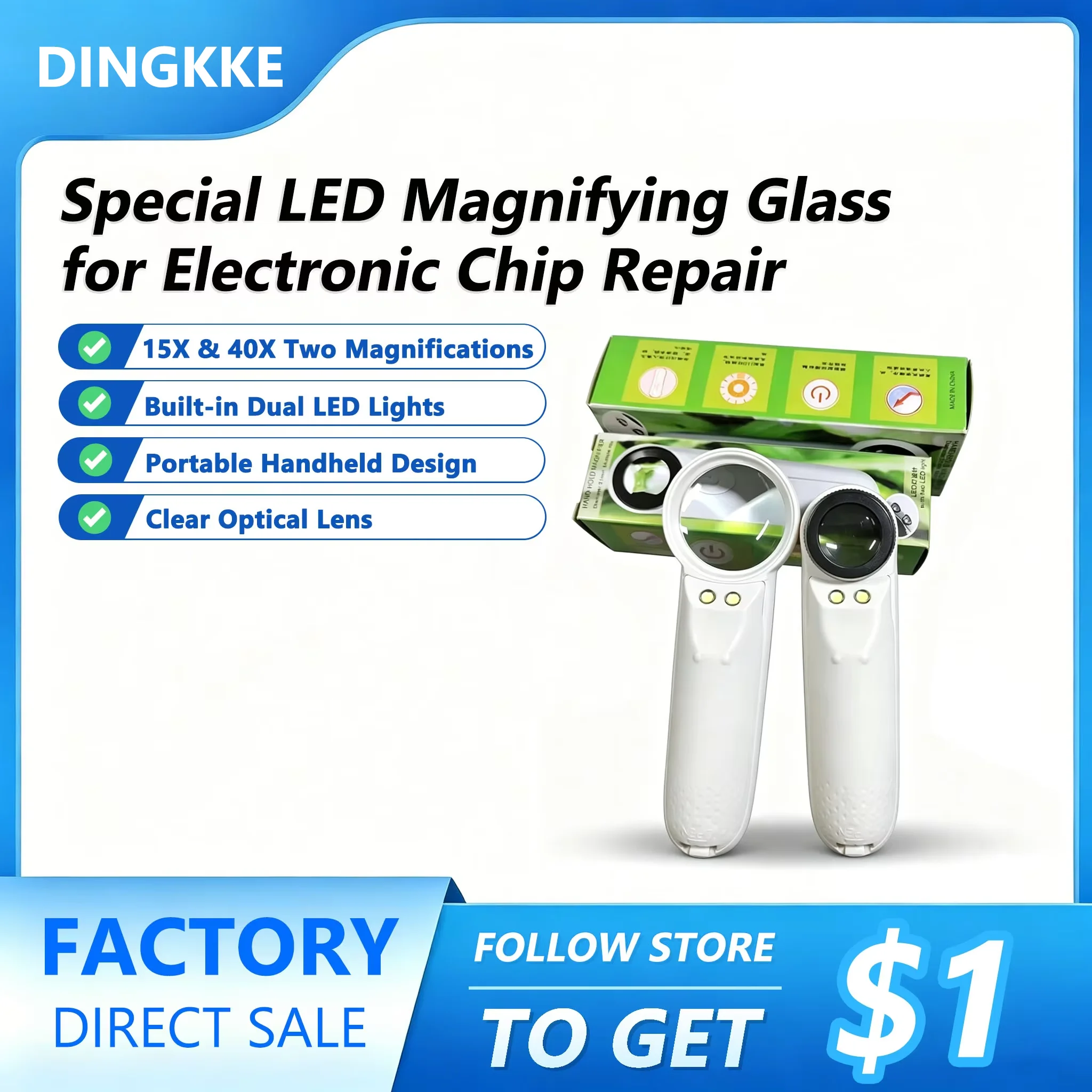 

40x 15x Handheld Microscope Magnifier Illuminated lamp LED Light Magnifying Glass Loupe For Circuit Boards