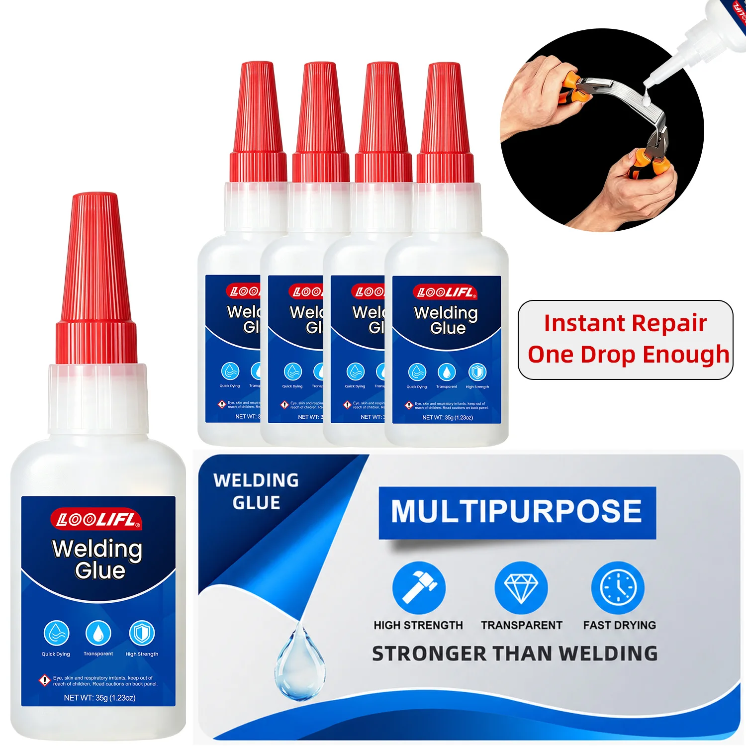 Loolifl Strong Adhesive, Hydroxyacrylic Glue, 502 Quick-Drying Transparent Odorless Strong Adhesive for Stationery DIY Crafts, Suitable for Paper, Plastic, Wood, Metal, Universal Quick-Drying, No Trace, No Residue, Non