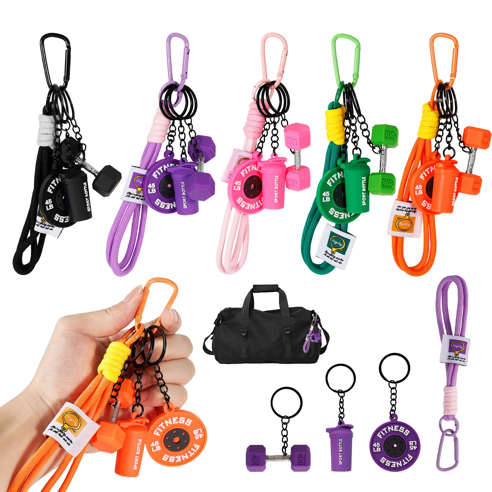 5 Pcs Fitness Keychain Multi Color Gym Workout Keychain Portable Detachable Dumbbell Weight Plate Key Chain for Backpack Decor