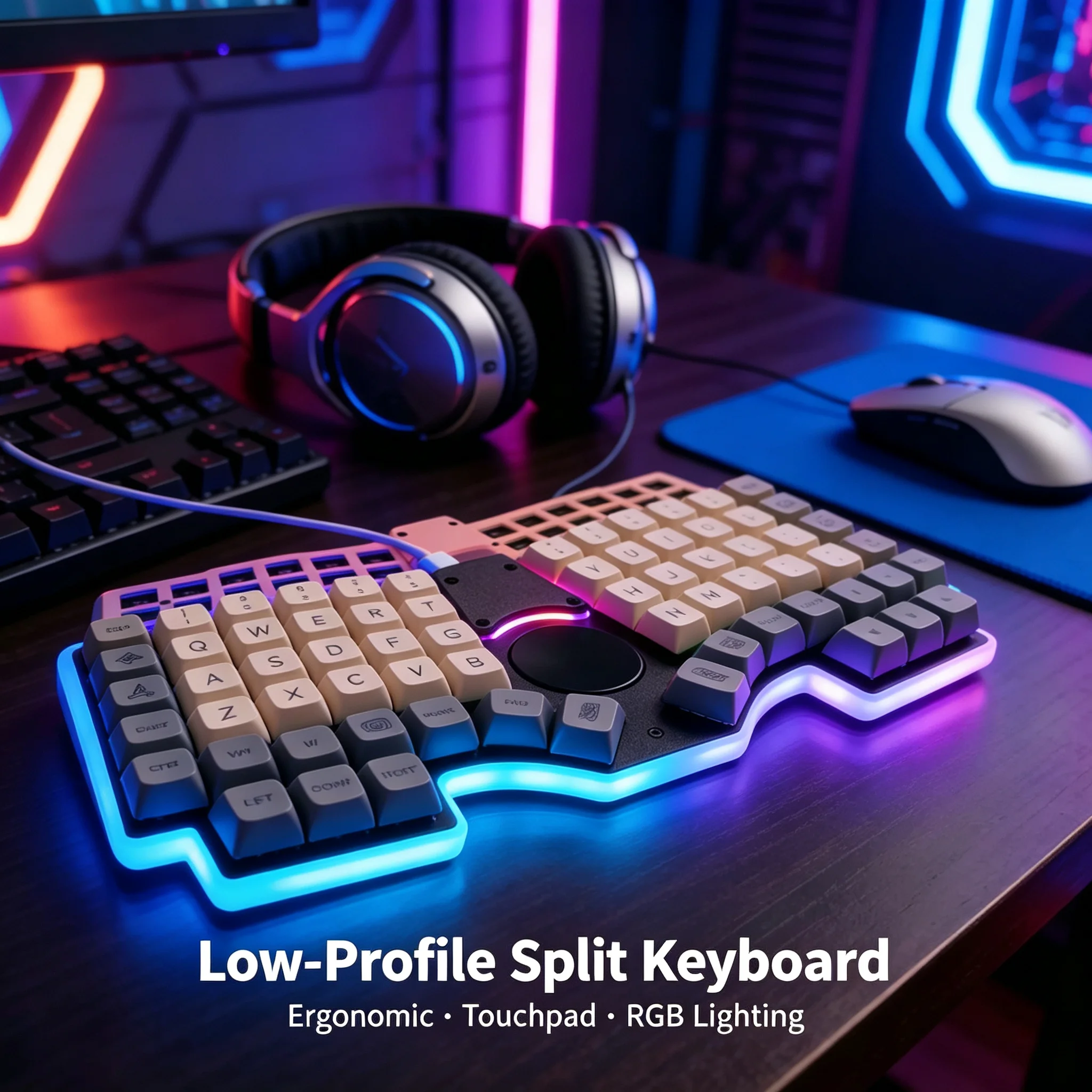 Mechanical Keyboard Kit for ERGO68 Custom Mechanical Keyboard Kit LowProfile Ergonomic with Touchpad RGB Backlight Hot swap